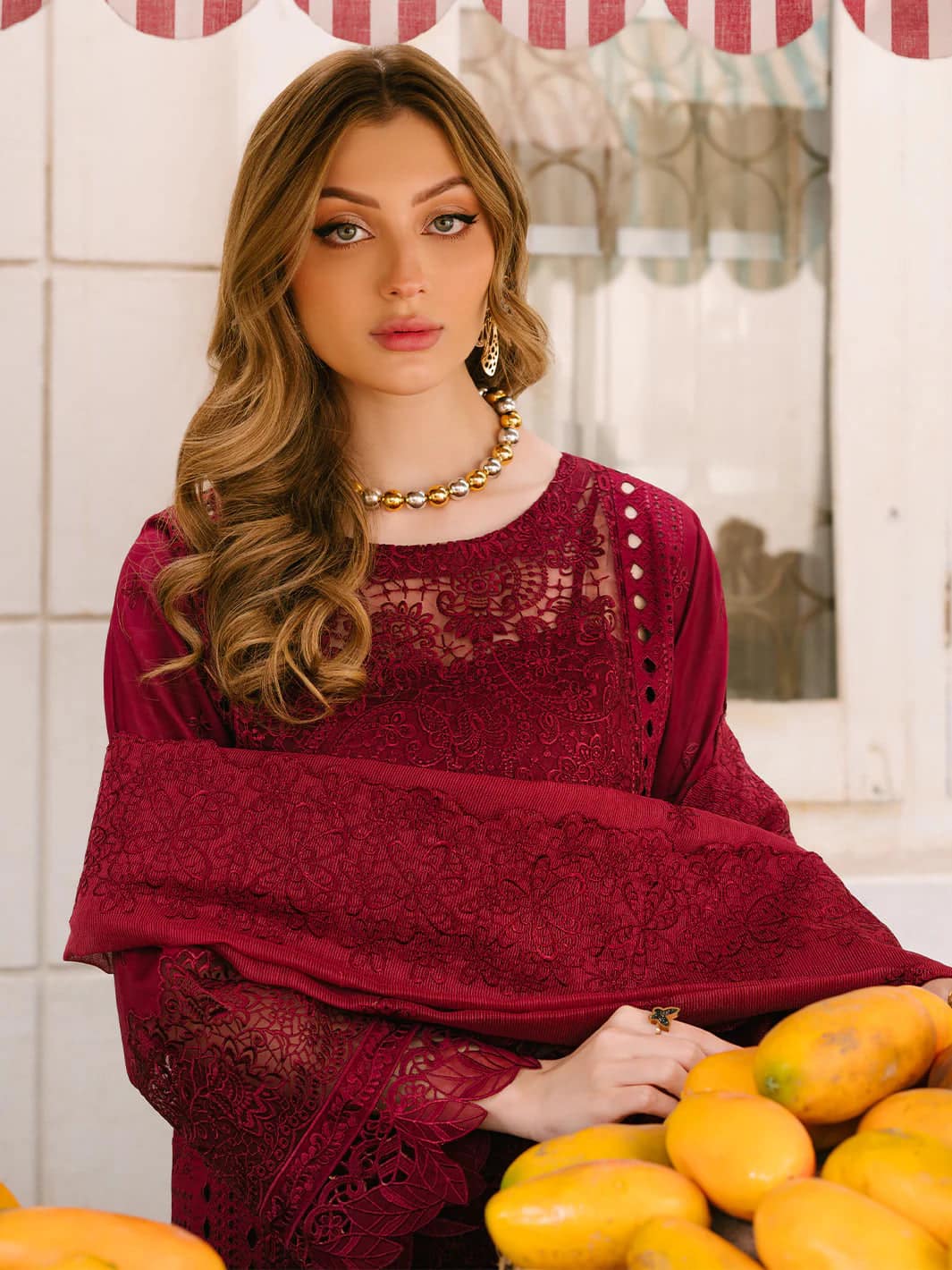 Mahnoor Maroon Luxury Lawn Dress