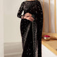JZM Embroidered Black Luxury Velvet & Net Saree