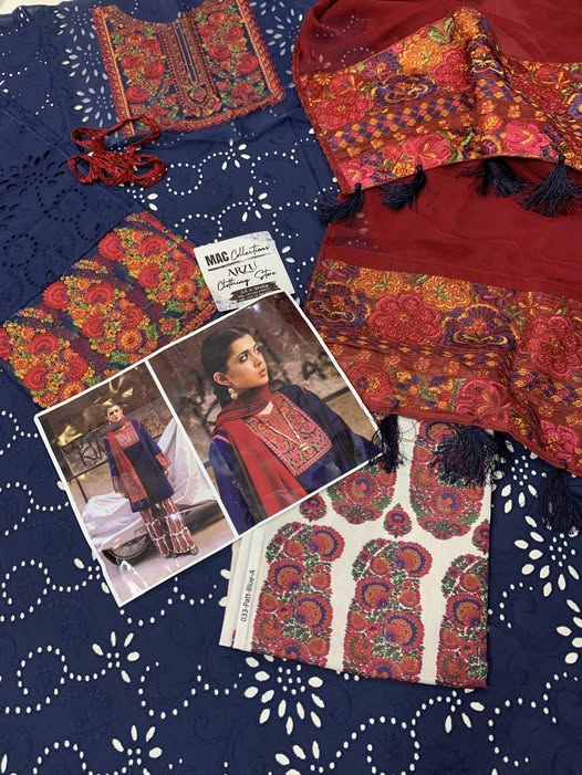 JGN Embroidered Navy Blue ChikanKari Luxury Lawn Dress