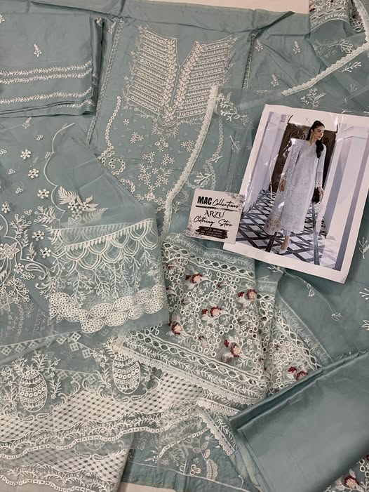 QLR Embroidered Sky Blue Luxury Chikankari Lawn Dress