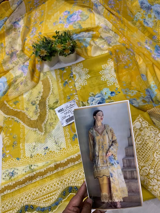 ELF Embroidered Yellow Luxury Lawn Dress