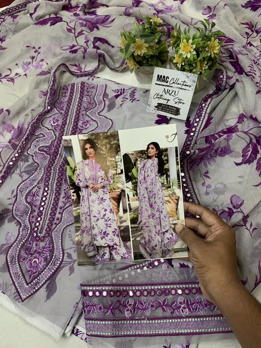 ANL Embroidered Purple Luxury Lawn Dress