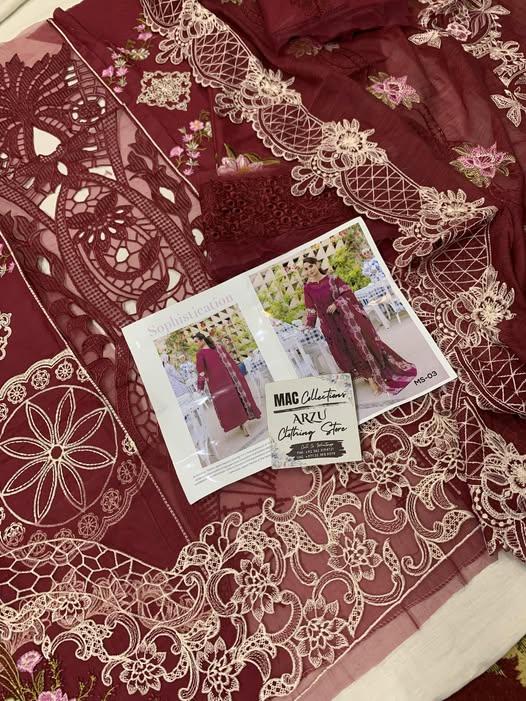 Parishay Embroidered Maroon Luxury Lawn Chikanakri Dress