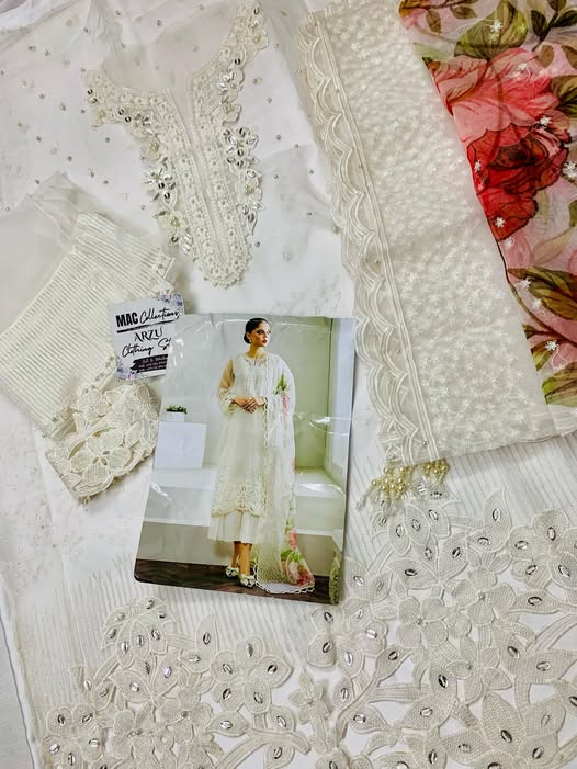 BRQ Embroidered White Luxury Organza  Dress