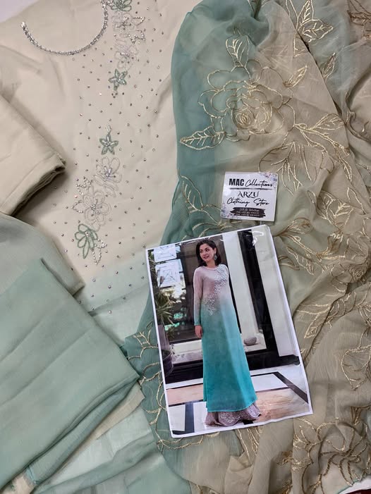 LSR Embroidered Sky Blue Tie & Dye Luxury Chiffon Dress