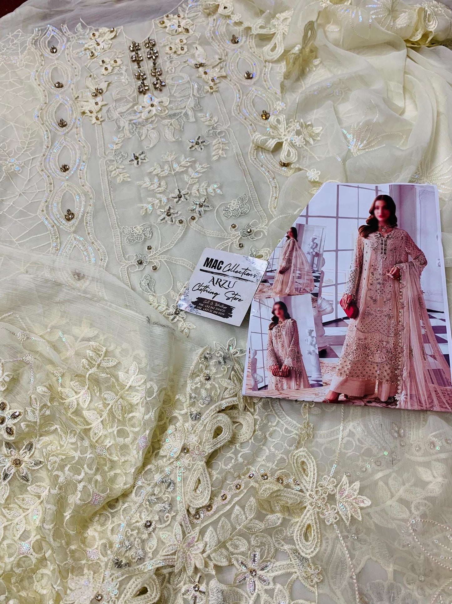 MB Embroidered Off White Luxury Chiffon Dress