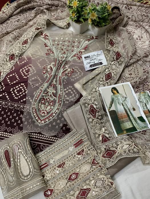 NUR Embroidered Grey Tie & Dye Luxury Lawn Dress