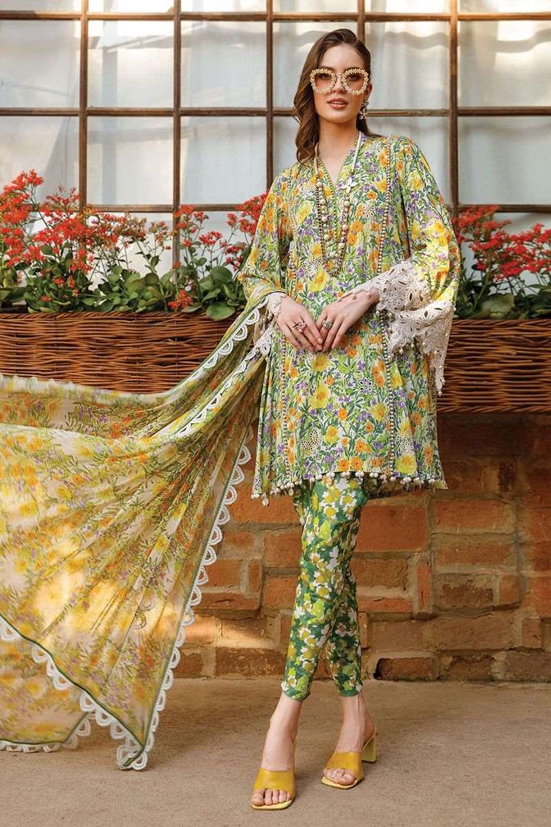 Maria B M Print Luxury Lawn Dress (Yellow Flowers)