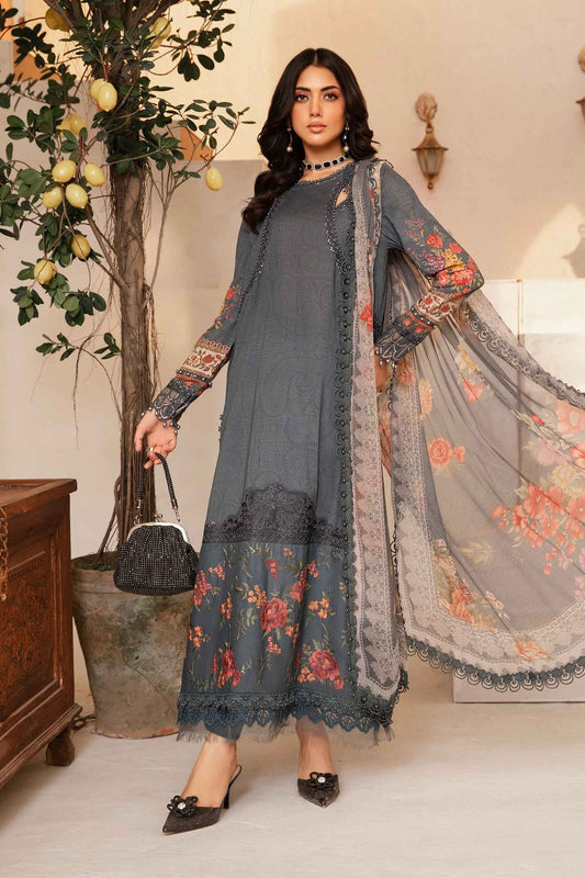 Maria B M Print Grey Luxury Lawn Dress