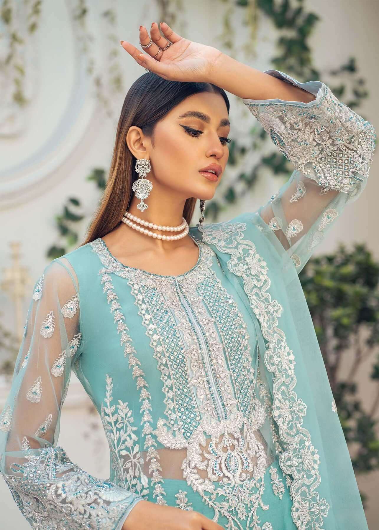 Akbar Aslam Sky Blue Luxury Net Collection Replica