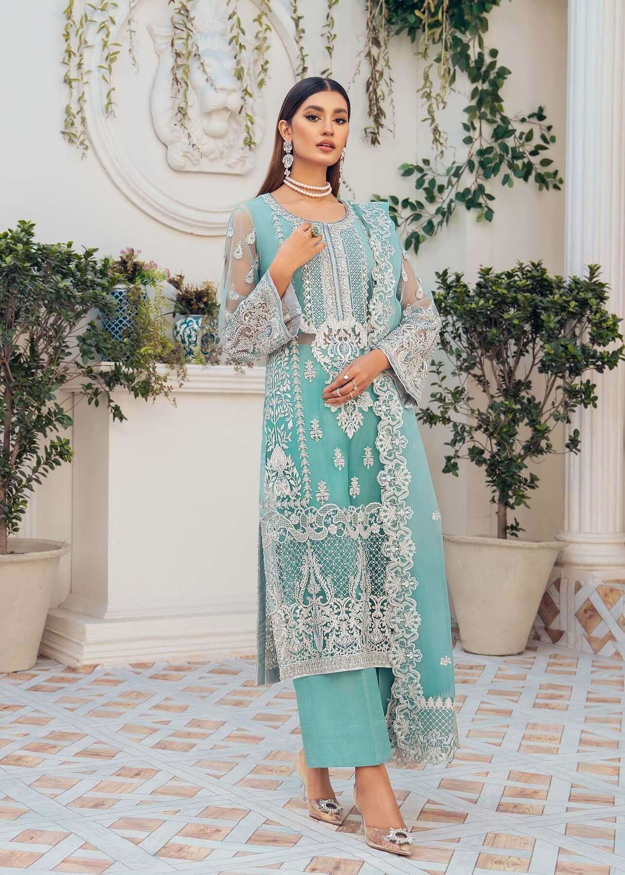 Akbar Aslam Sky Blue Luxury Net Collection Replica