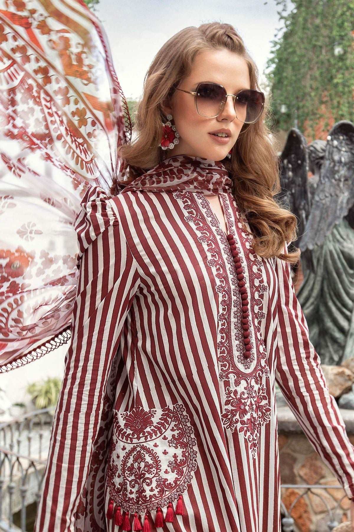 Maria B M Print Maroon lining Luxury Lawn Dess Collection Replica