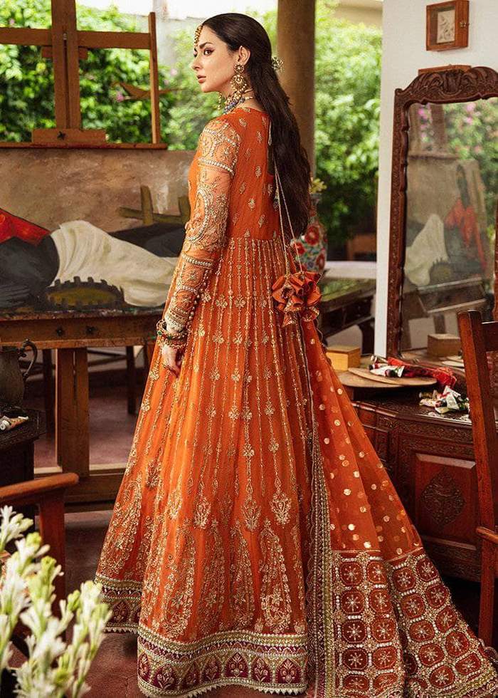 Afrozeh Bridal Orange Luxury Net Maxi