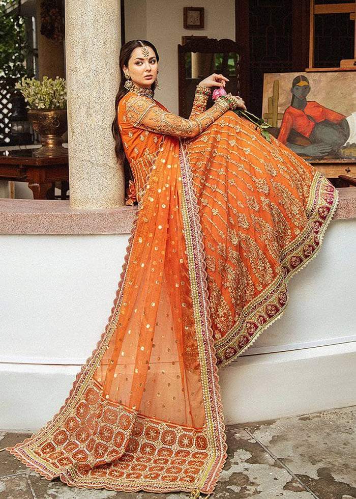 Afrozeh Bridal Orange Luxury Net Maxi