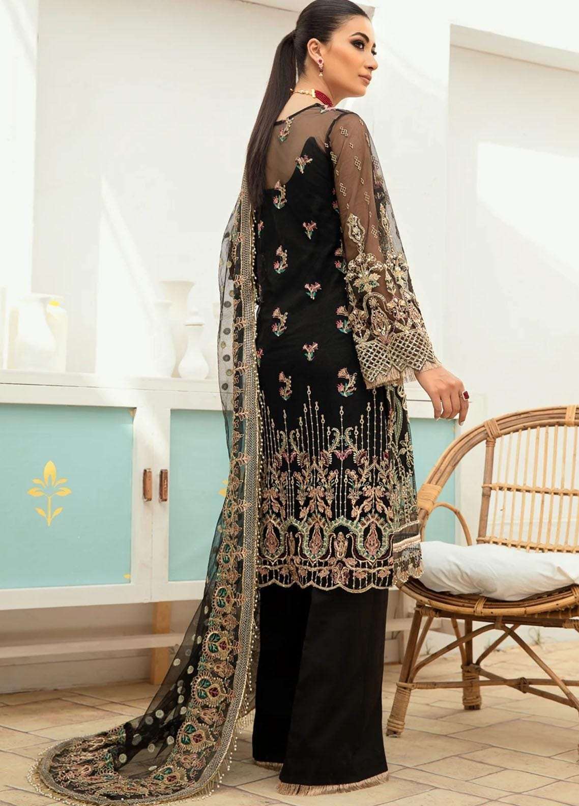 Maryam Hussain Black Luxury Organza Collection Replica