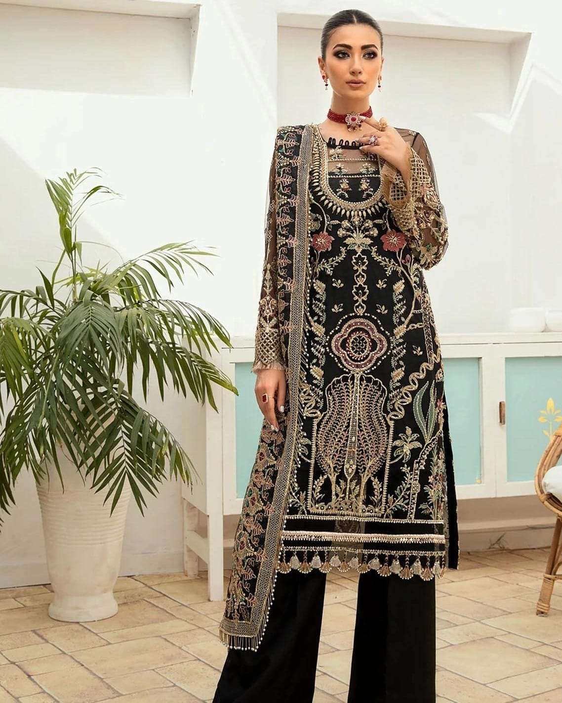 Maryam Hussain Black Luxury Organza Collection Replica