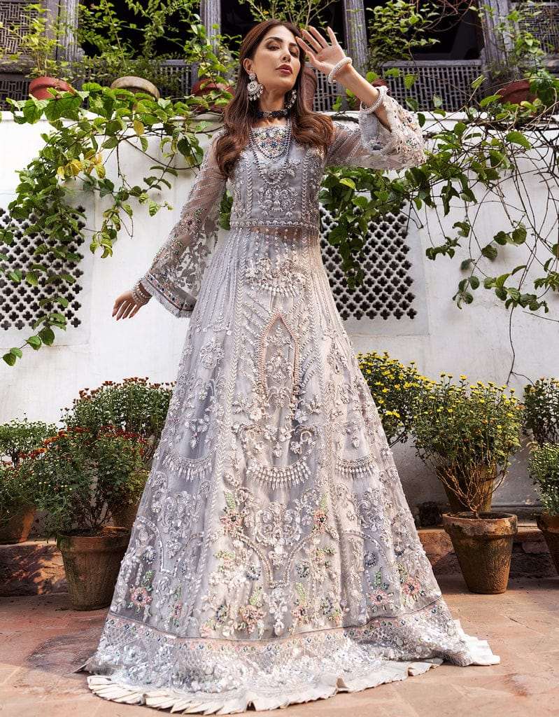 Emaan Adeel Silver Luxury Net Collection Replica