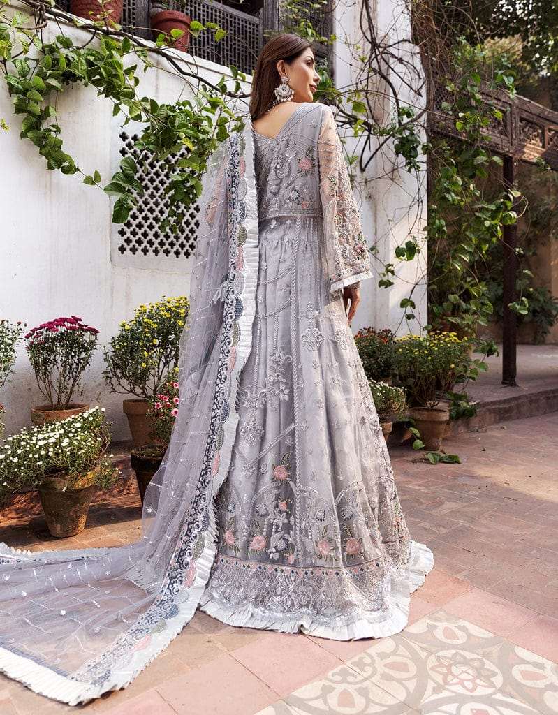 Emaan Adeel Silver Luxury Net Collection Replica