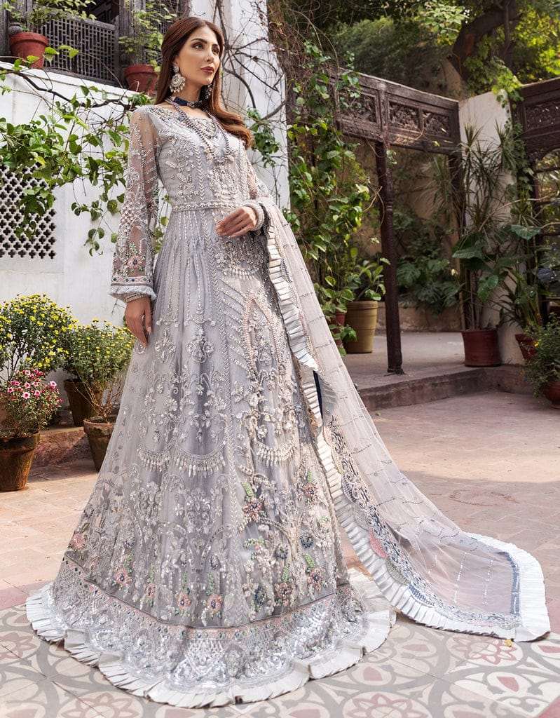 Emaan Adeel Silver Luxury Net Collection Replica