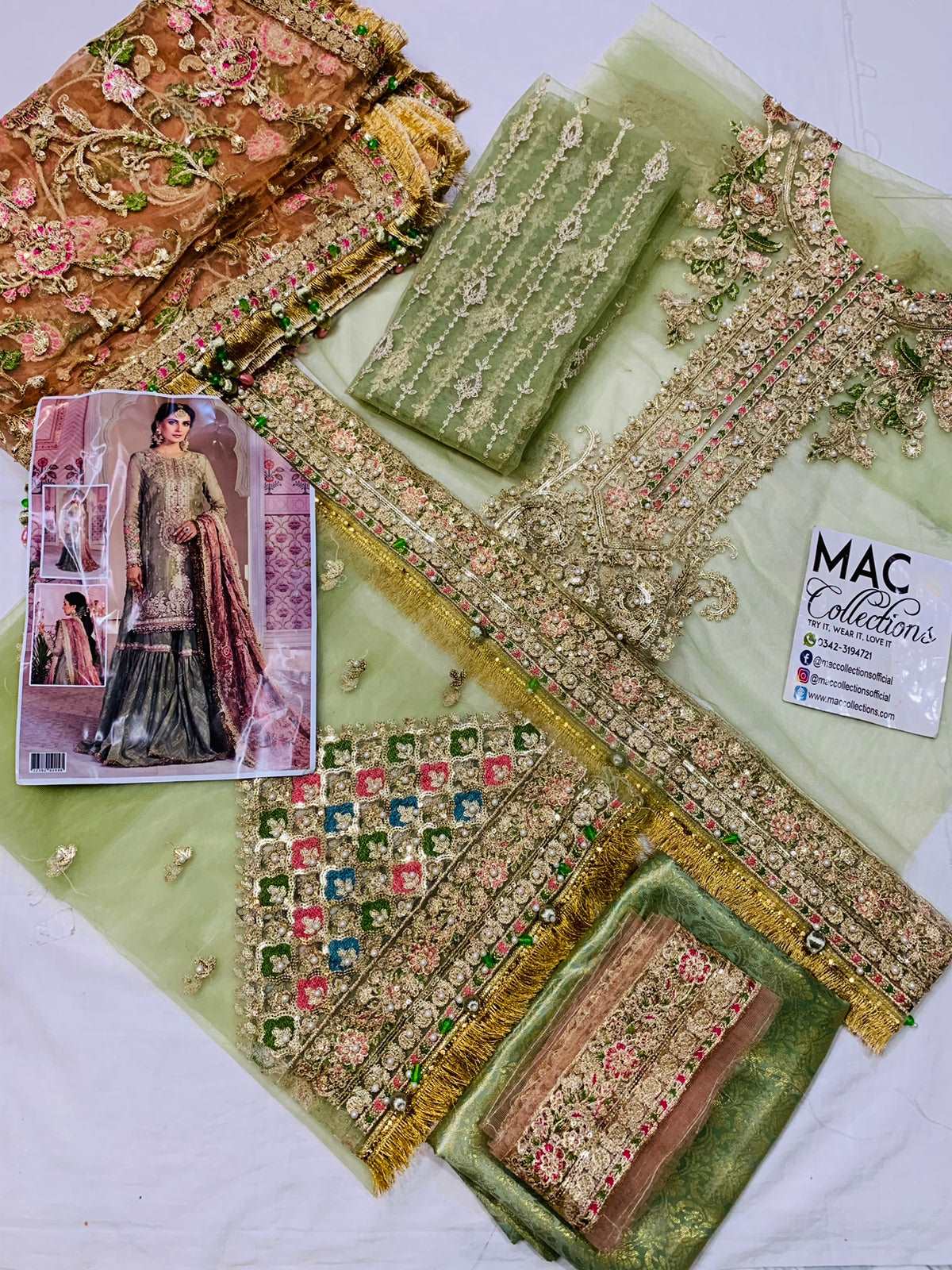 Maria B Green Gharara Luxury Net Collection Replica