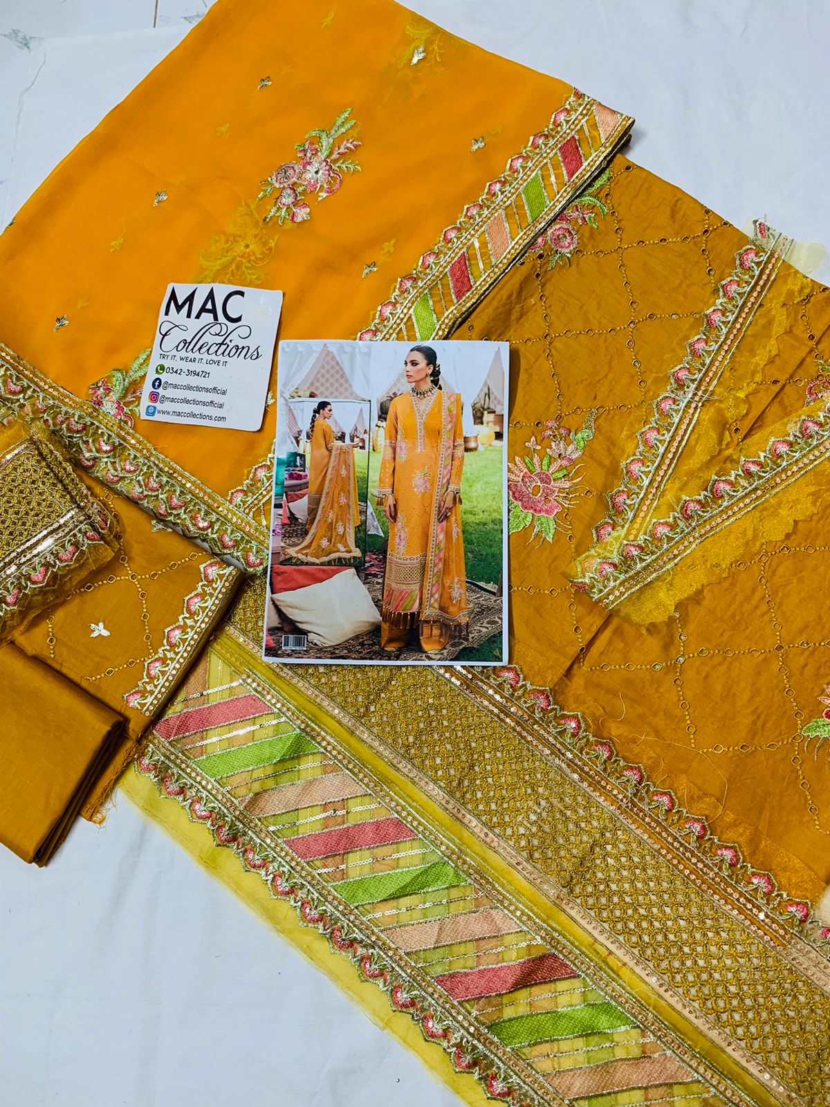 Afrozeh Mustard Luxury Lawn Collection Replica