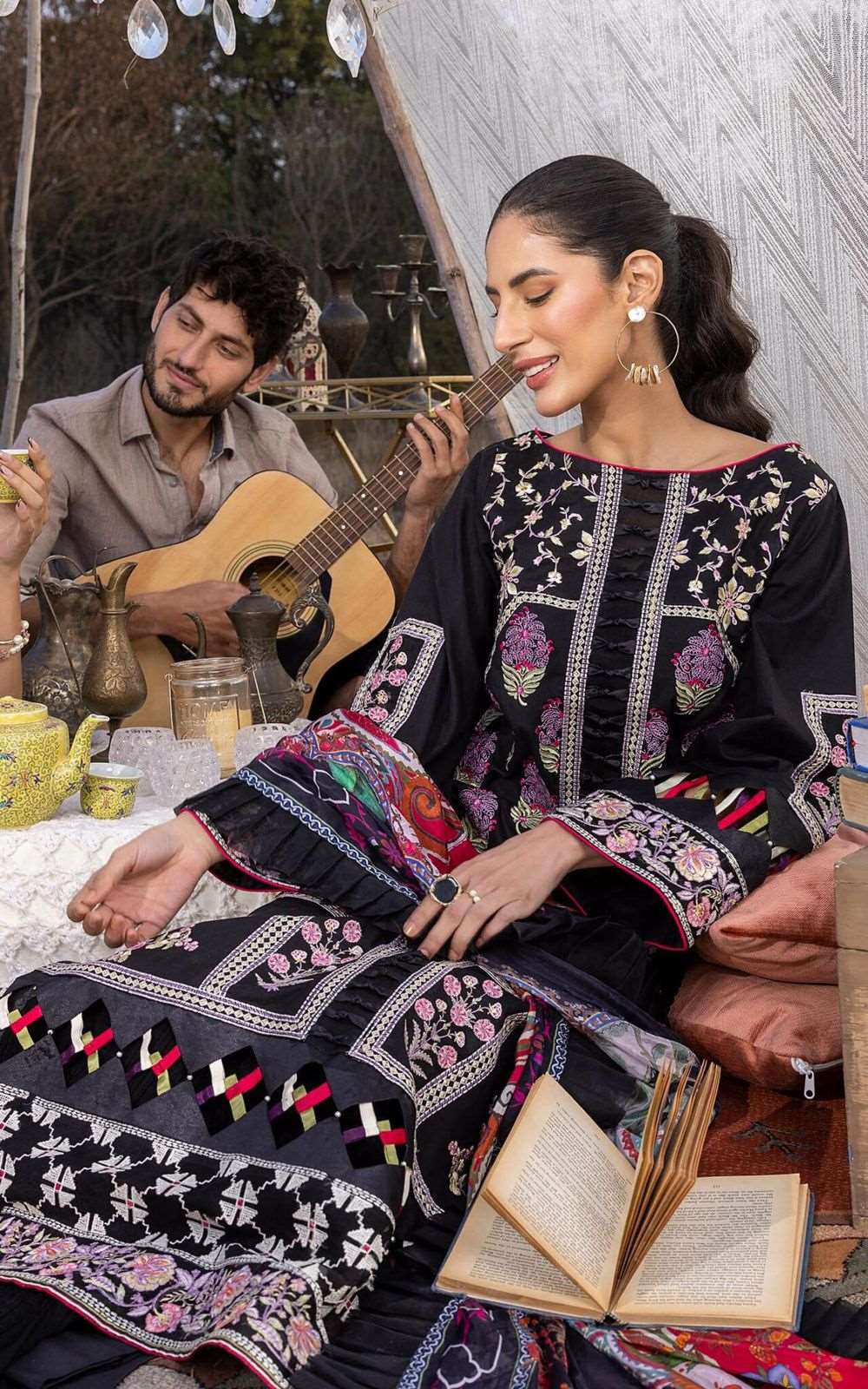 Asifa & Nabeel Black Luxury Lawn Collection  Replica