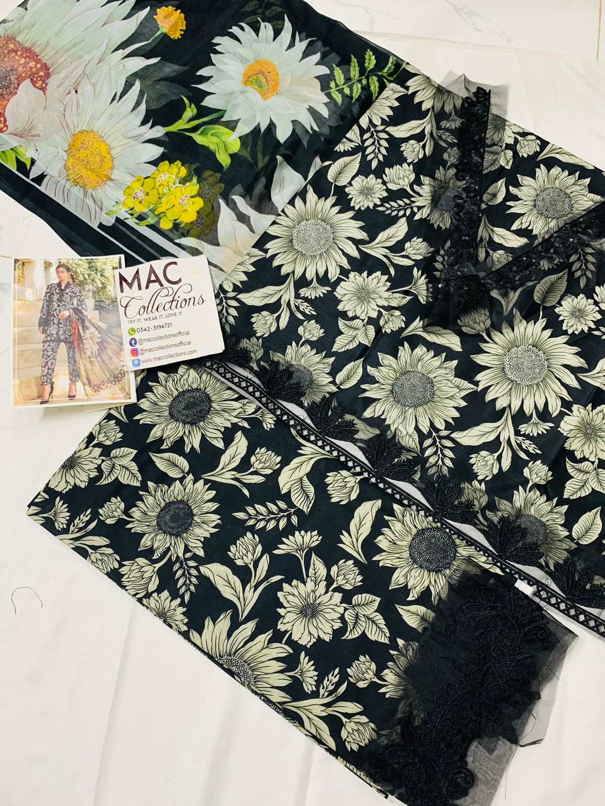 Maria B M Print Black Sunflower Luxury Lawn Collection Replica