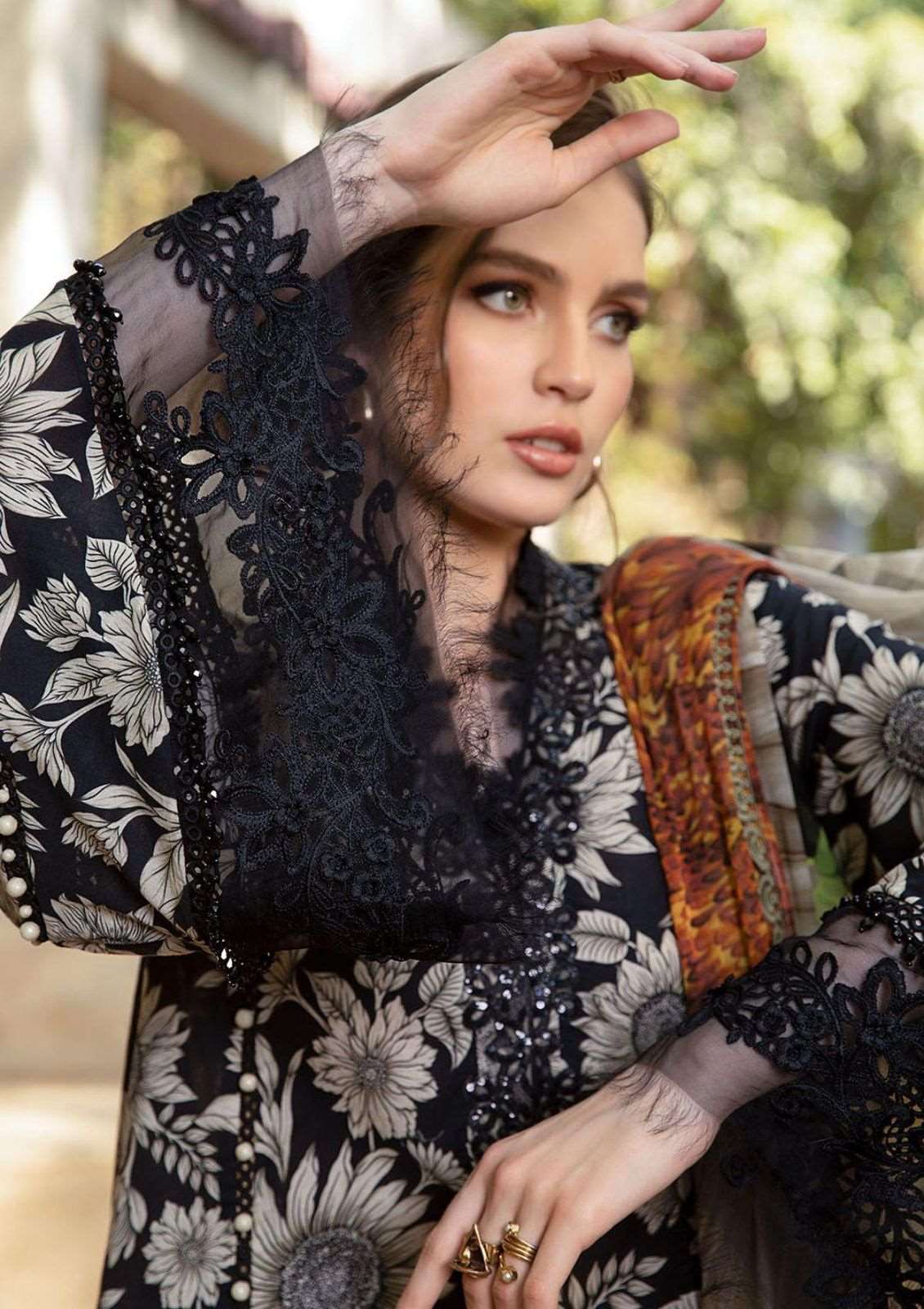 Maria B M Print Black Sunflower Luxury Lawn Collection Replica