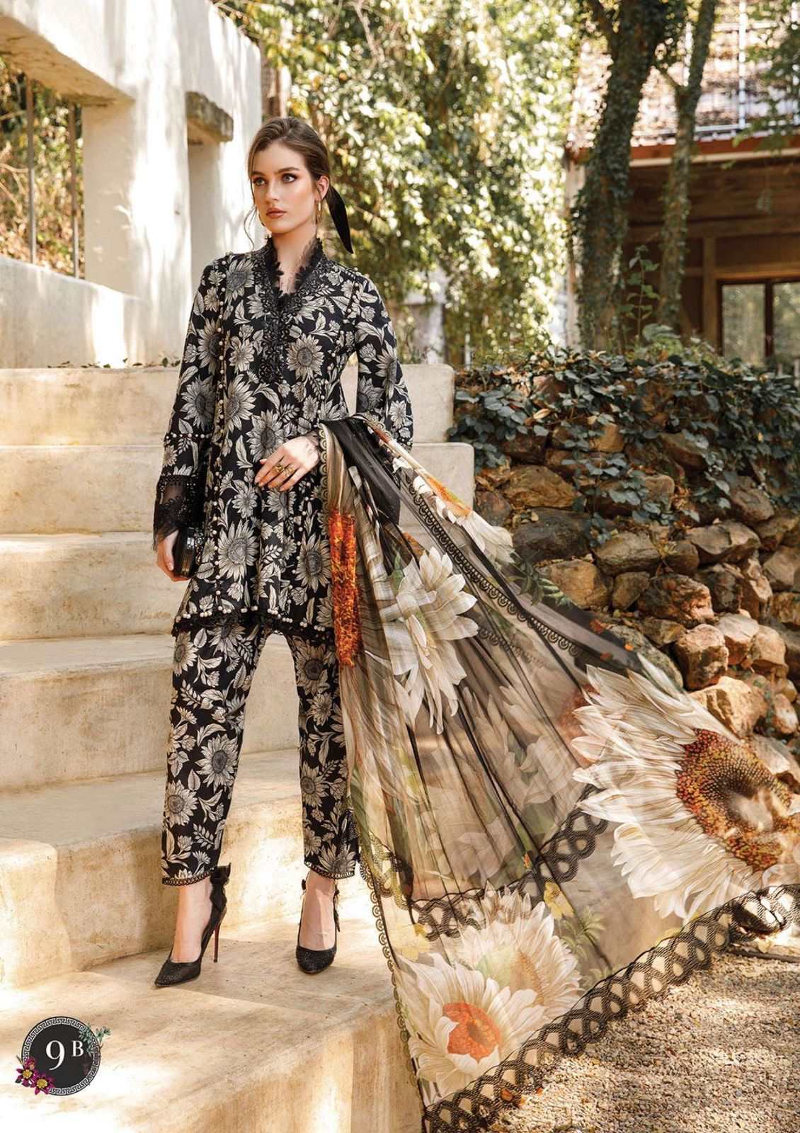 Maria B M Print Black Sunflower Luxury Lawn Collection Replica