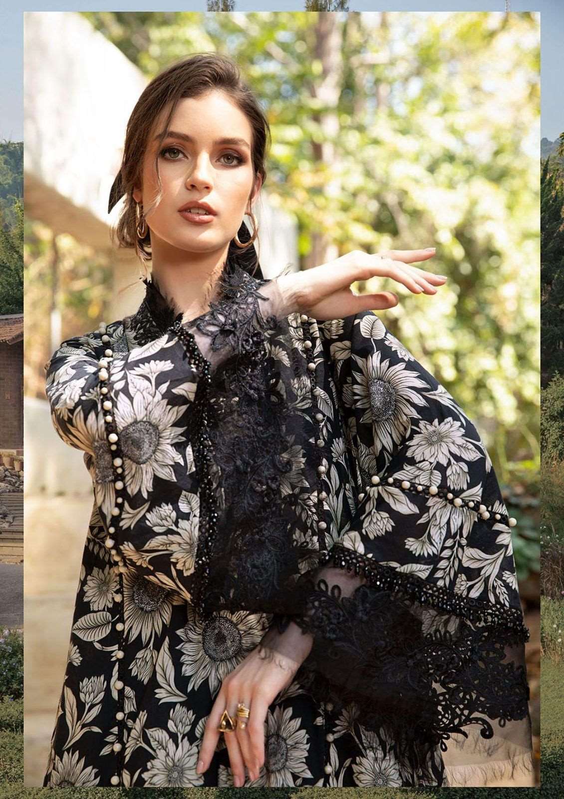 Maria B M Print Black Sunflower Luxury Lawn Collection Replica