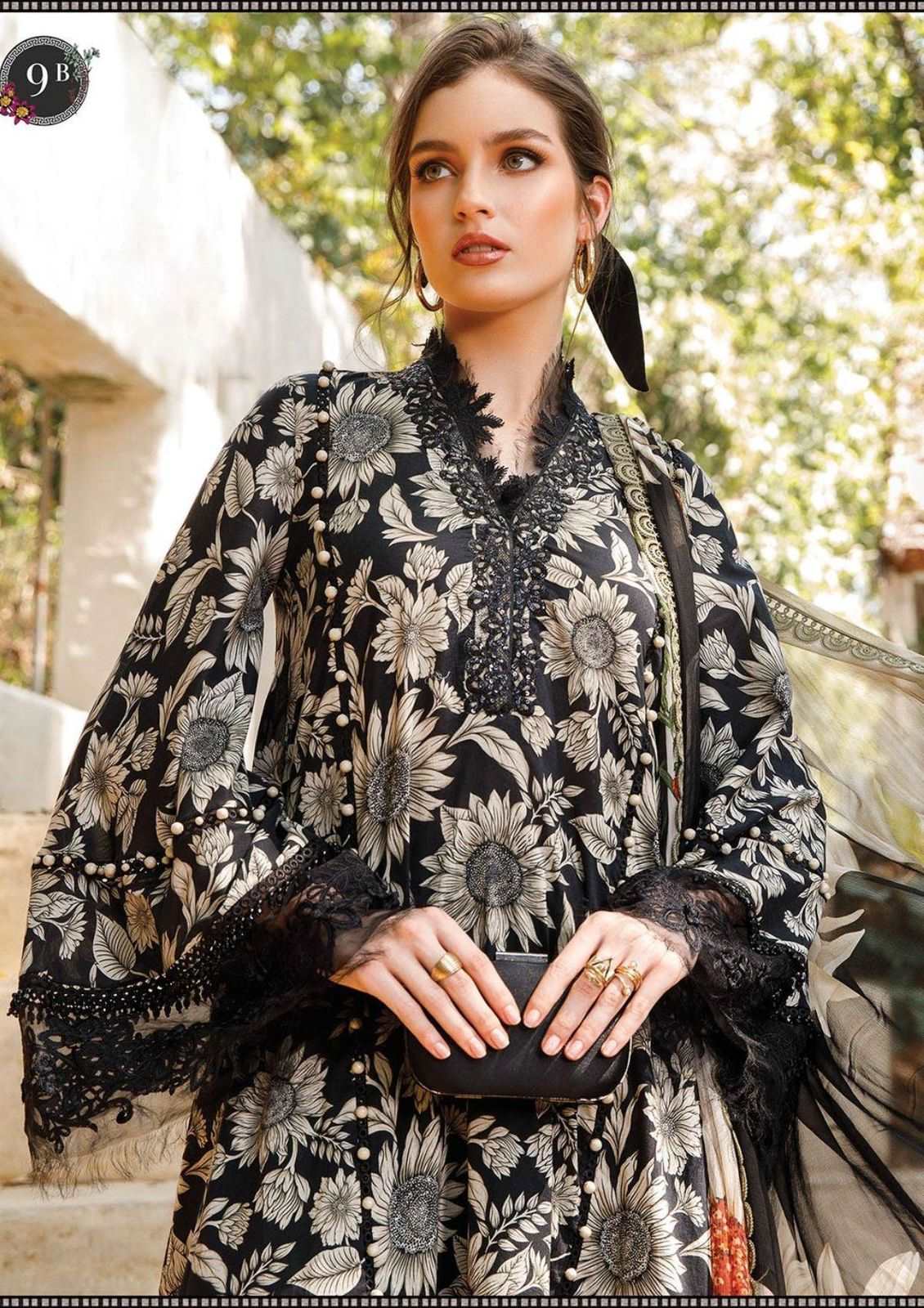 Maria B M Print Black Sunflower Luxury Lawn Collection Replica