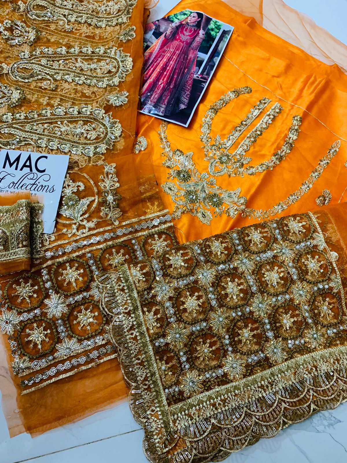 Afrozeh Bridal Orange Maxi Luxury Net Collection Replica