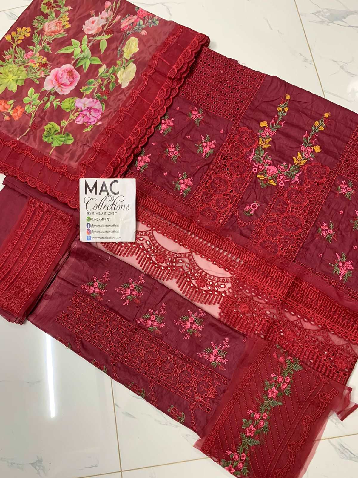 Maria B maroon Luxury Lawn Collection Replica