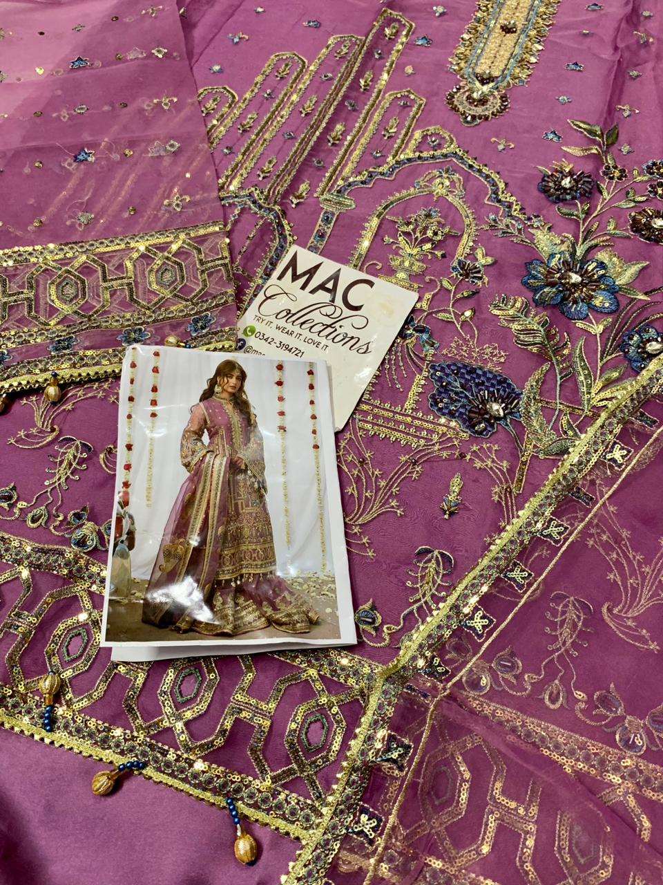 Zarlish Purple Gharara Luxury Organza Collection Replica