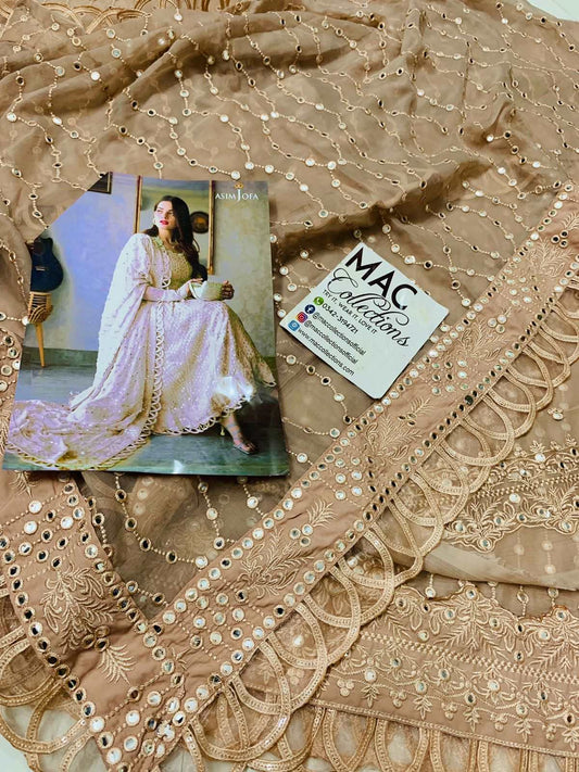 Asim jofa Tea Pink Maxi Luxury Chiffon Collection Replica