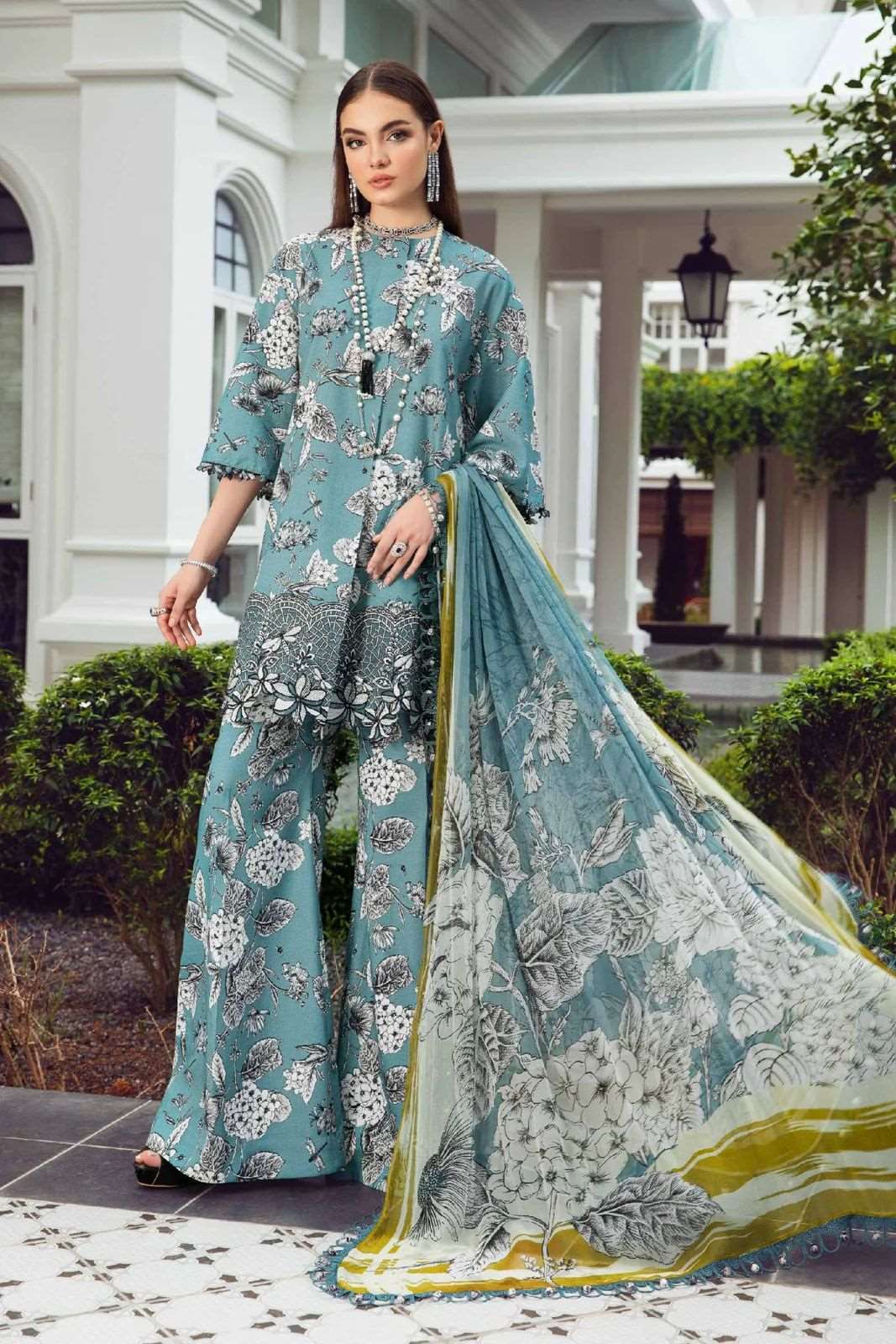 Maria B M Print  Sea Green Luxury Swiss Lawn Collection Replica