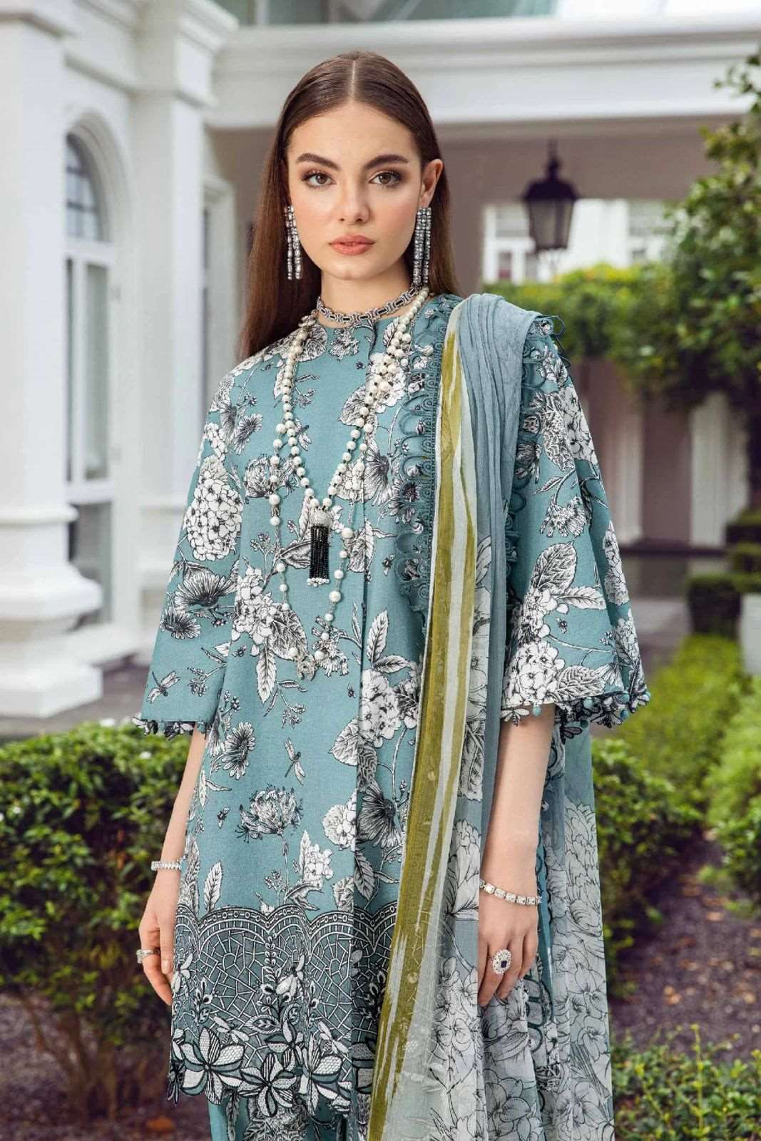 Maria B M Print  Sea Green Luxury Swiss Lawn Collection Replica