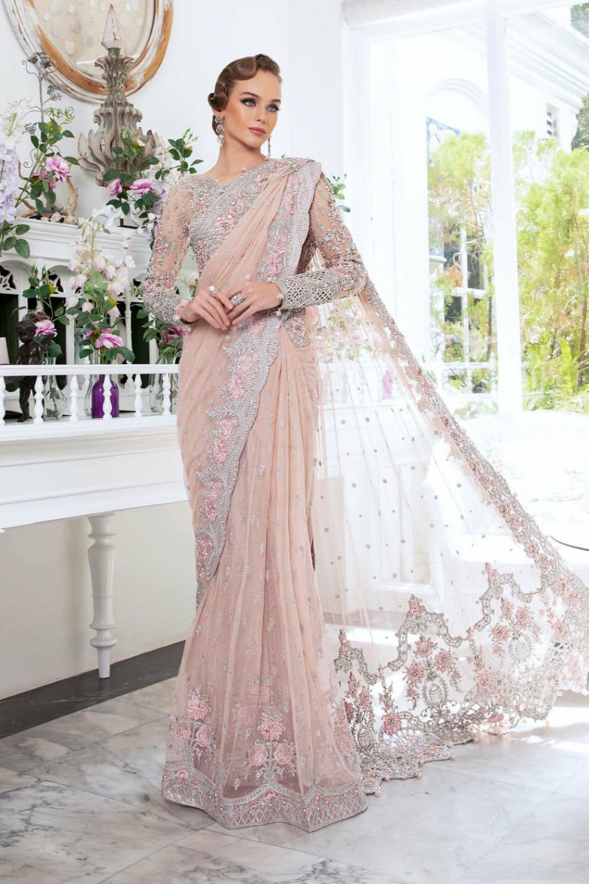 Maria B Pink Luxury Net Saree