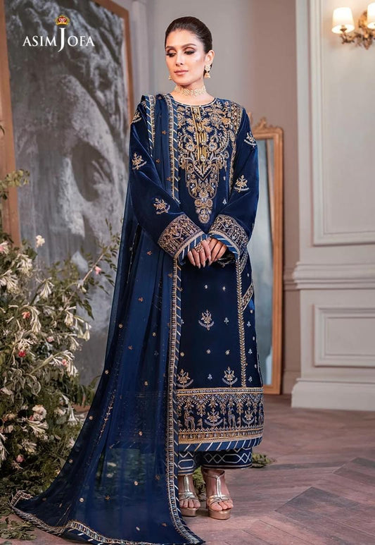 Asim Jofa Navy Blue Velvet Collection Replica