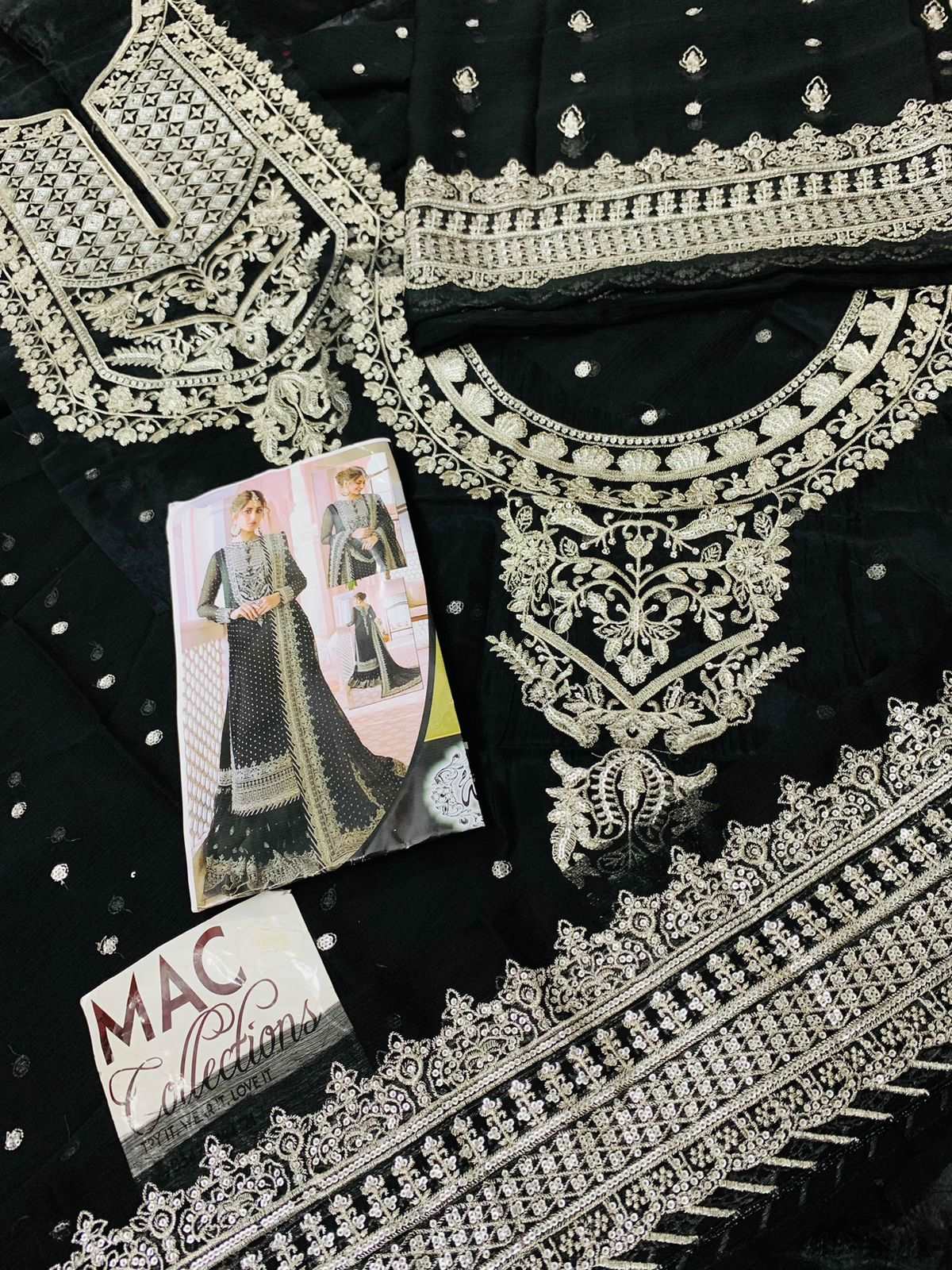 Asim Jofa Black Lehenga Chiffon Collection Replica