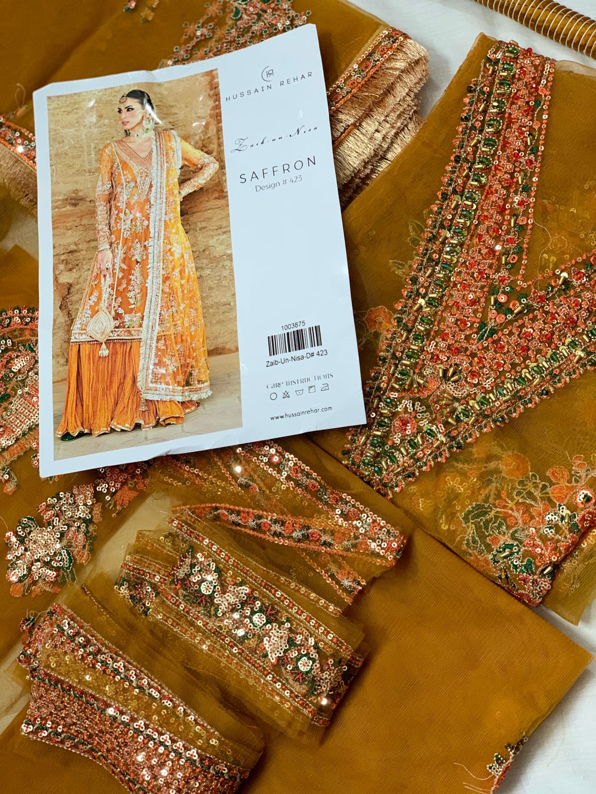 Hussain Rehar Orange Luxury Net Dress