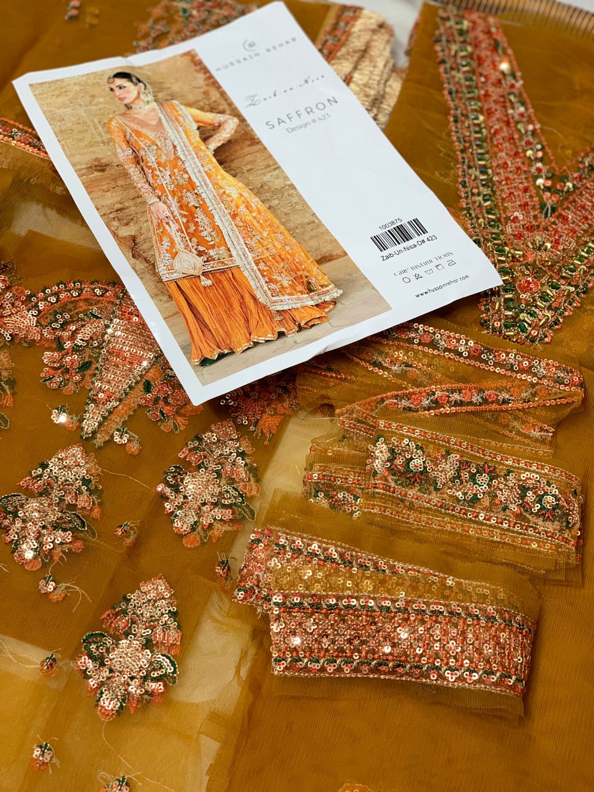 Hussain Rehar Orange Luxury Net Dress