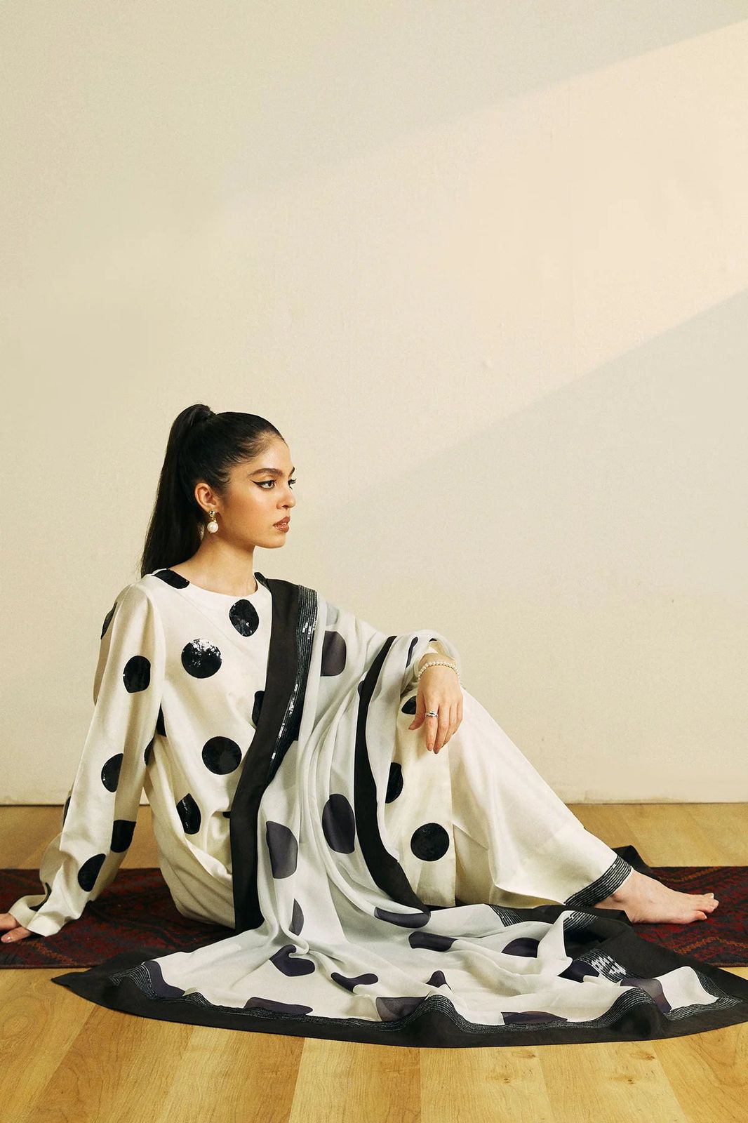 Zara Shahjahan White & Black Polka Dress