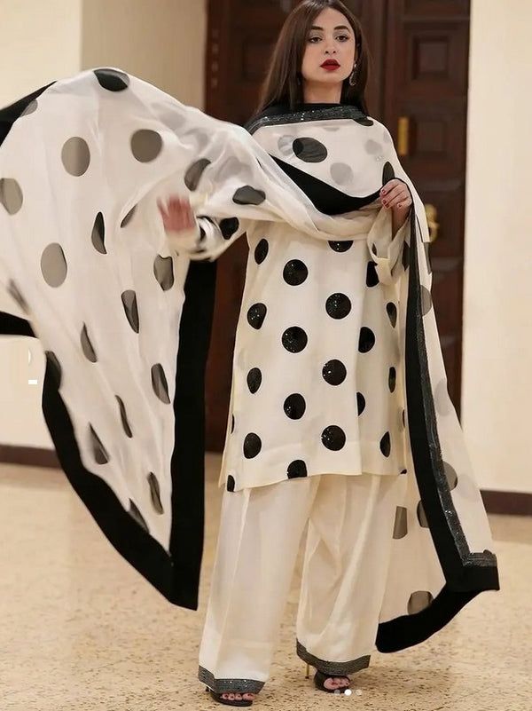 Zara Shahjahan White & Black Polka Dress