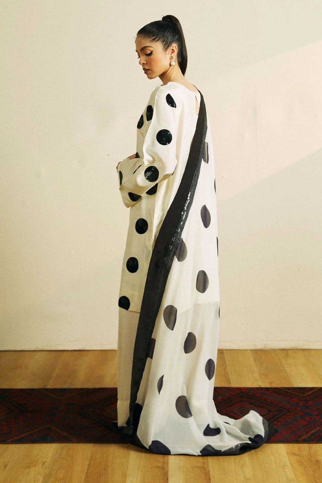 Zara Shahjahan White & Black Polka Dress