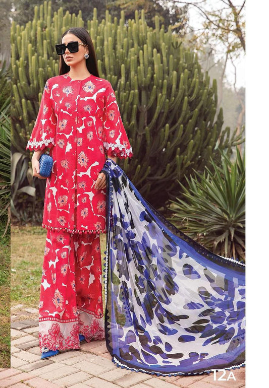 Maria B M Print Red Flowers Luxury Lawn Replica Collection