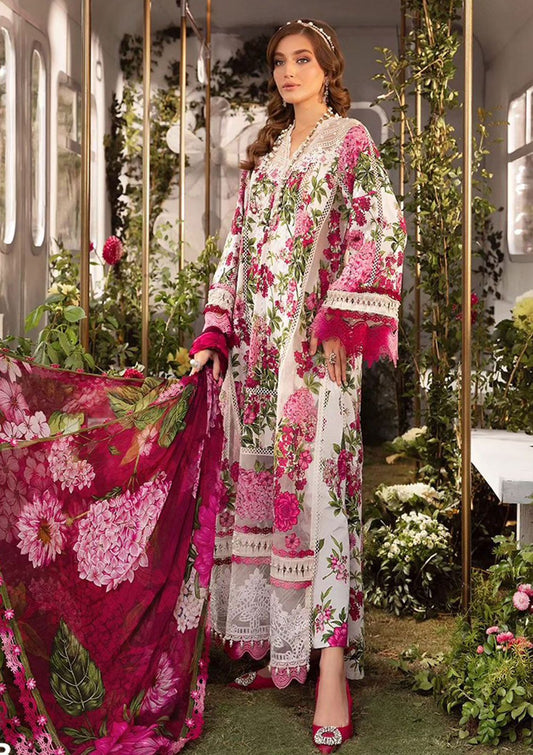 Maria B M Print White n Pink Luxury lawn Dress