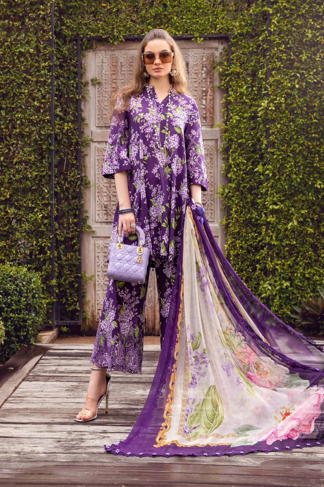 Maria B M Print Purple Luxury Lawn Dress