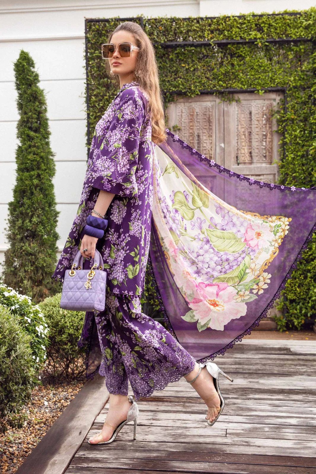 Maria B M Print Purple Luxury Lawn Dress