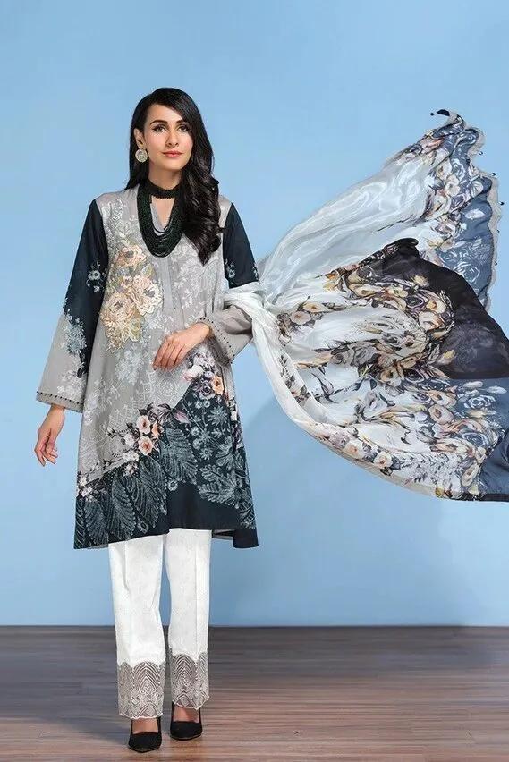 Nishat Grey Luxury Lawn Dress